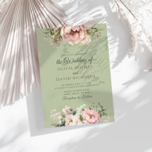Elegante Invitación de Boda Floral de Peonía Verde