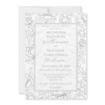 Elegante Invitación de Boda Floral Dibujada a Mano