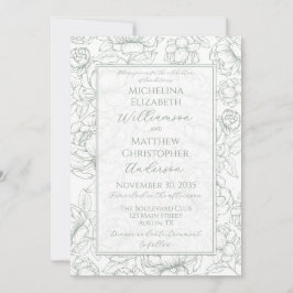 Elegante Invitación de Boda Floral Dibujada a Mano