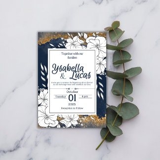 Elegante Invitación de boda floral dibujada a mano