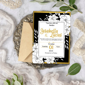 Elegante Invitación de boda floral dibujada a mano