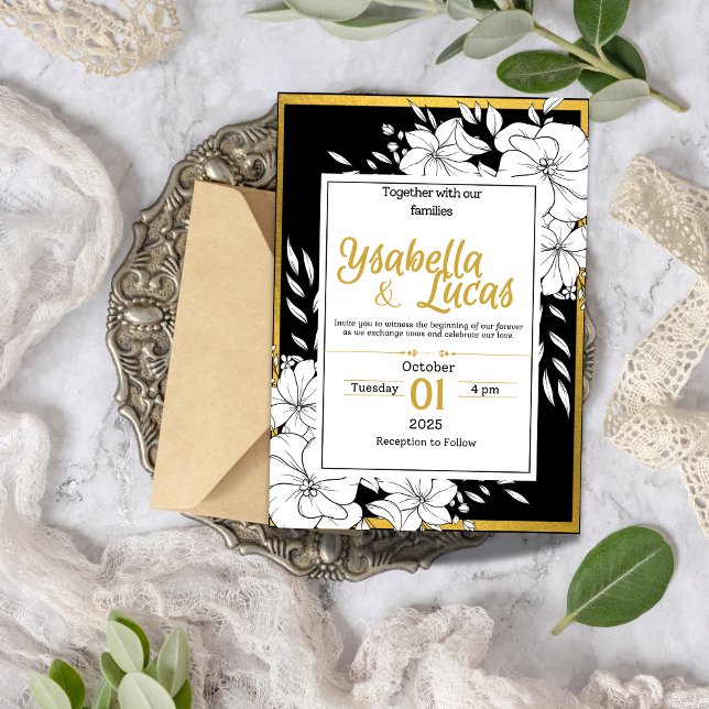Elegante Invitación de boda floral dibujada a mano (Subido por el creador)