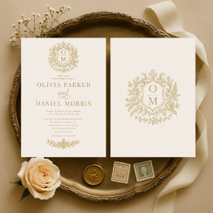 Elegante Invitación de Boda Floral Dorada Victoria