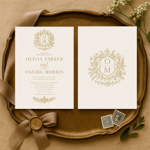 Elegante invitación de boda floral dorada vintage 