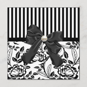 Elegante Invitación de Boda Floral en Blanco y Neg