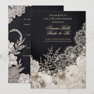 Elegante Invitación de Boda Floral en Blanco y Neg