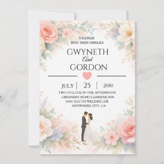 Elegante Invitación de Boda Floral en Pastel – Rom