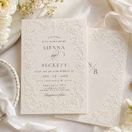 Elegante Invitación de Boda Floral Estilo Relieve