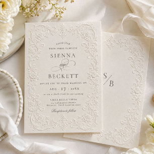 Elegante Invitación de Boda Floral Estilo Relieve