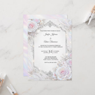Elegante Invitación de Boda Floral Iridescente