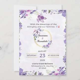 Elegante Invitación de Boda Floral Lavanda