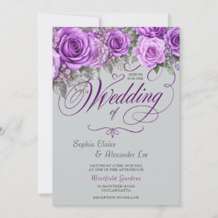 Elegante Invitación de Boda Floral Lila con Brillo