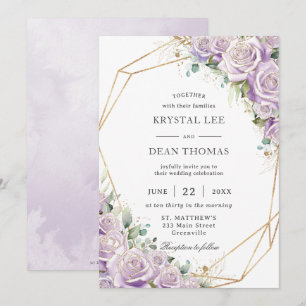 Elegante Invitación de Boda Floral Lila Púrpura Ge