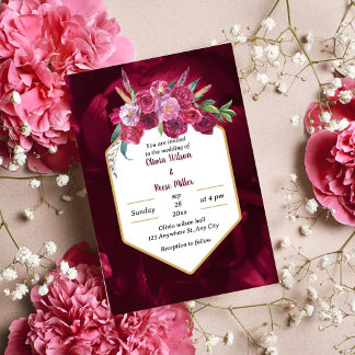 elegante invitación de boda floral magenta rosa