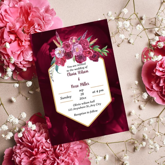 elegante invitación de boda floral magenta rosa (Subido por el creador)