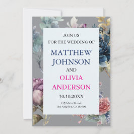 Elegante invitación de boda floral melancólica en 