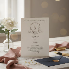 ELEGANTE Invitación de Boda Floral - Monograma Chi