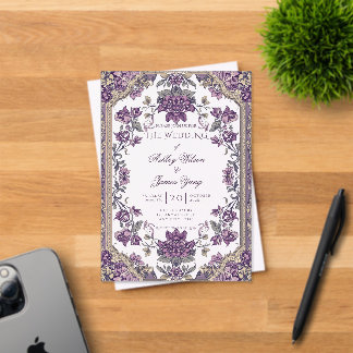 Elegante Invitación de Boda Floral Morada Romántic