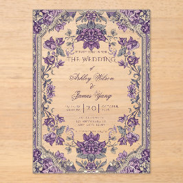 Elegante Invitación de Boda Floral Morada Romántic