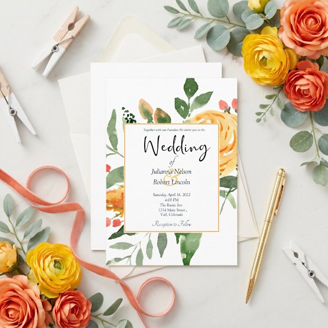 Elegante invitación de boda floral naranja (Subido por el creador)