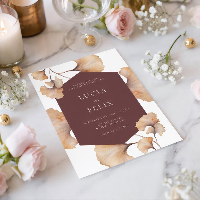 Elegante Invitación de Boda Floral Naranja Quemada (Subido por el creador)