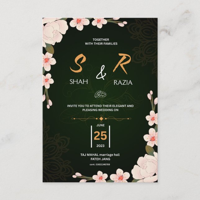 Elegante Invitación de Boda Floral | Personalizabl (Anverso)