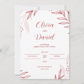Elegante Invitación de Boda Floral Roja