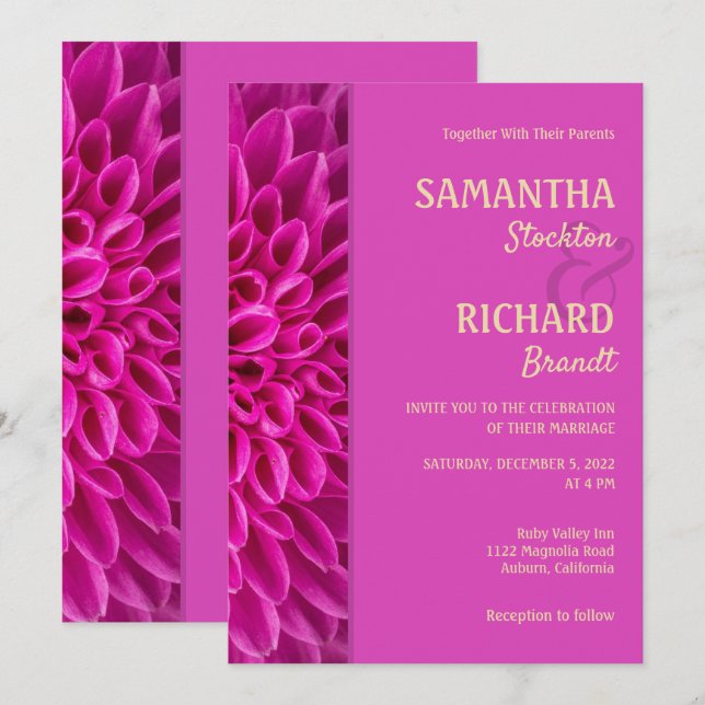 Elegante invitación de boda floral rosa (Anverso / Reverso)