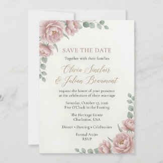 Elegante Invitación de Boda Floral Rosa Acuarela