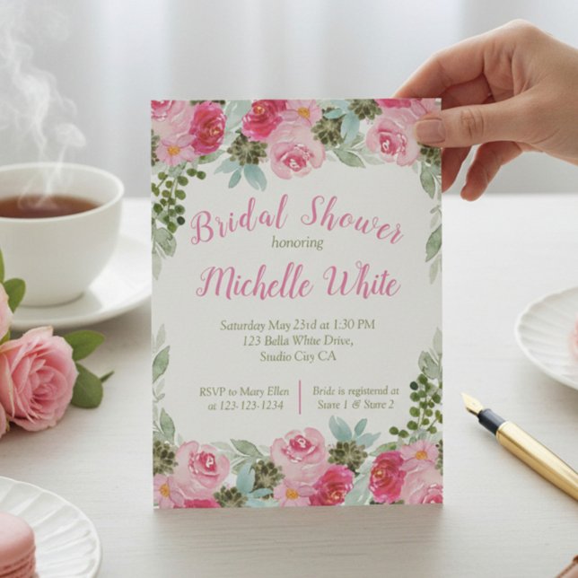 Elegante Invitación de Boda Floral Rosa en Acuarel (Subido por el creador)