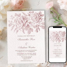 Elegante Invitación de Boda Floral Rosa Falso Rele