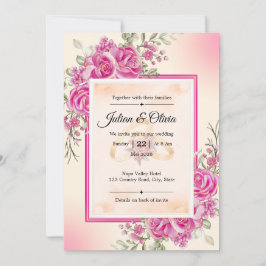 Elegante Invitación de Boda Floral Rosa Fucsia 