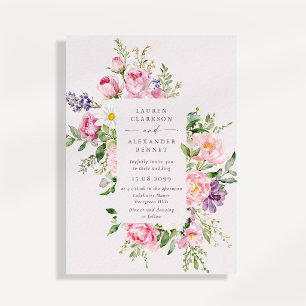 Elegante Invitación de Boda Floral Rosa para Prima