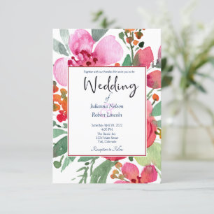 Elegante invitación de boda floral rosa y roja