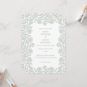 Elegante invitación de boda floral salvia y blanca