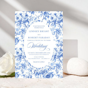 Elegante Invitación de Boda Floral Toile de Jouy A