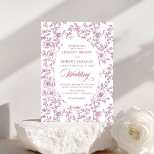 Elegante Invitación de Boda Floral Toile Rosa Polv