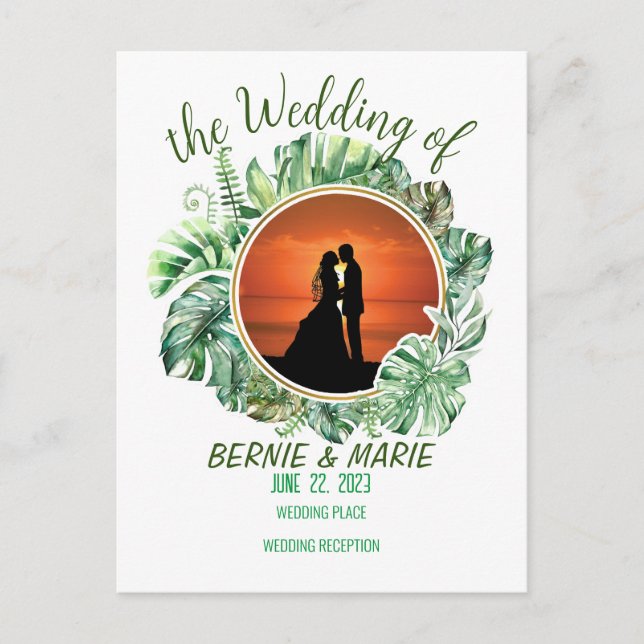 Elegante Invitación de Boda Floral Verde (Anverso)