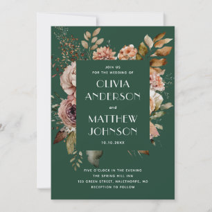 Elegante Invitación de Boda Floral Verde Bosque Os