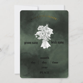 Elegante Invitación de Boda Floral Verde Esmeralda