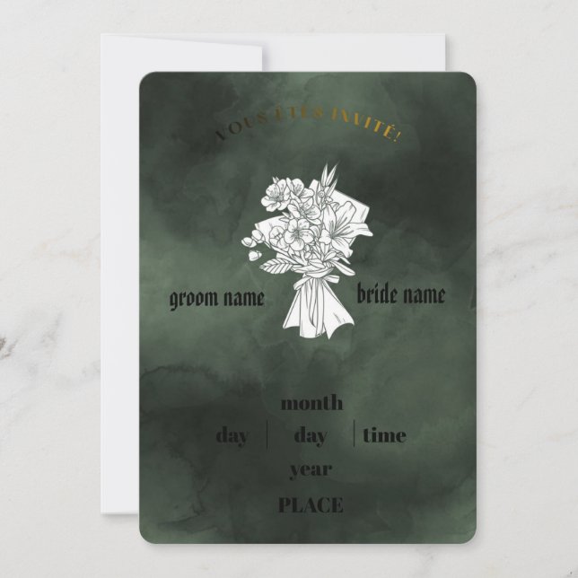 Elegante Invitación de Boda Floral Verde Esmeralda (Anverso)