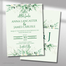 Elegante Invitación de Boda Floral Verde Salvia