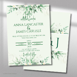Elegante Invitación de Boda Floral Verde Salvia