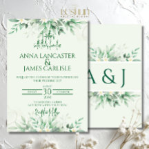 Elegante Invitación de Boda Floral Verde Salvia