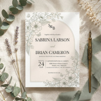 Elegante Invitación de Boda Floral Verde Salvia