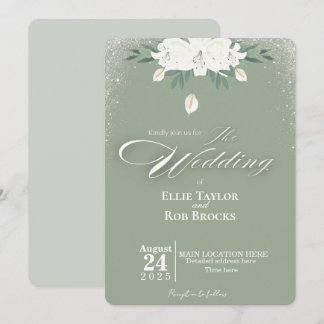 Elegante Invitación de Boda Floral Verde Salvia Bl