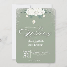 Elegante Invitación de Boda Floral Verde Salvia Bl