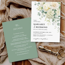 Elegante Invitación de Boda Floral Verde Salvia Ma