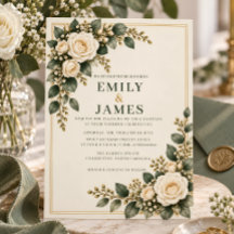 Elegante Invitación de Boda Floral Verde Salvia y