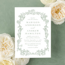 Elegante Invitación de Boda Floral Victoriana Verd
